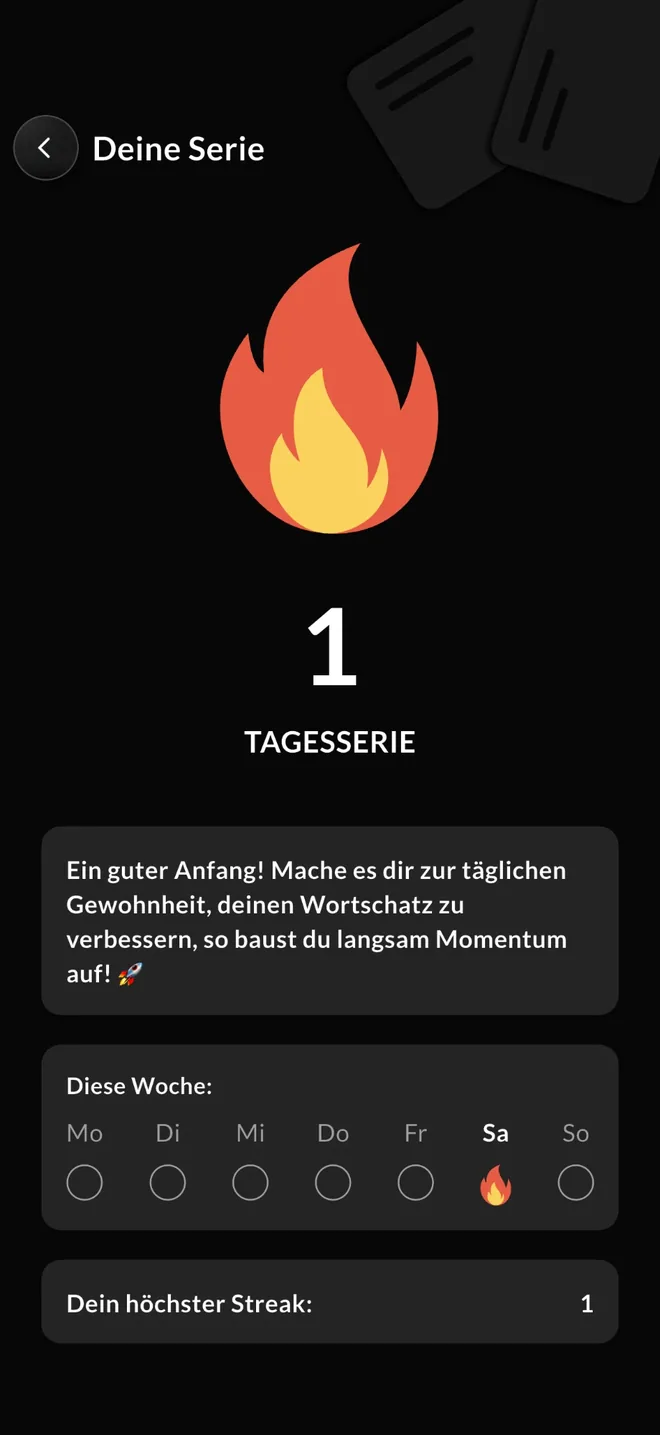 Vokabo-App: Tagesserie mit Wochenübersicht