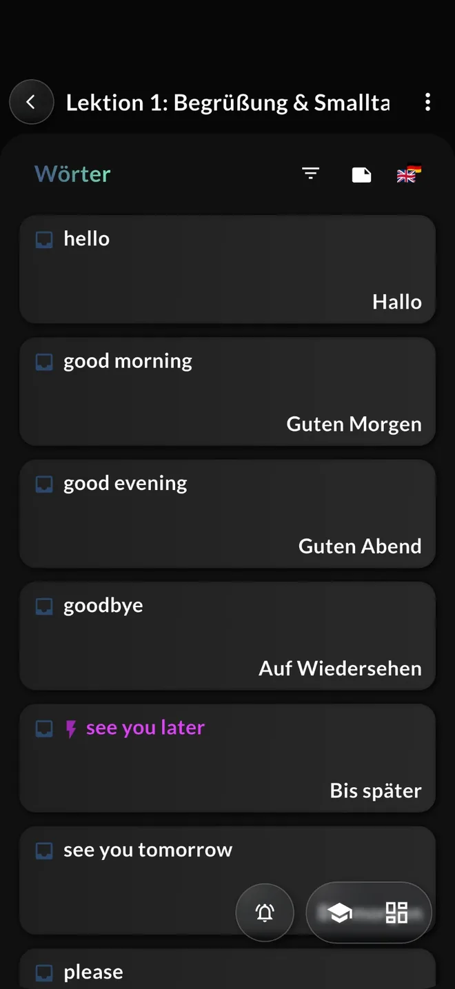 Vokabo-App: Wortliste einer Kartei